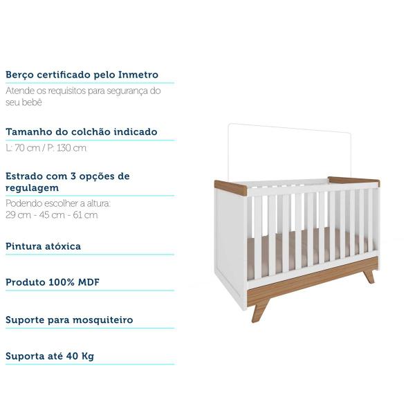 Imagem de Berço Mini Cama Retrô Peroba Carvalho e Branco