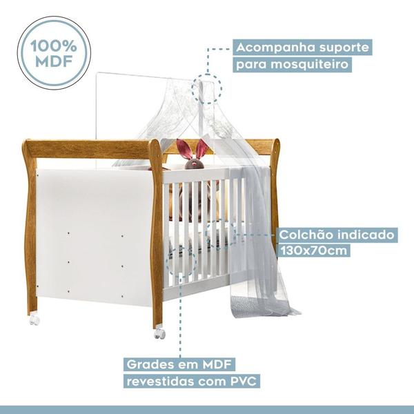 Imagem de Berço Mini Cama Slim Branco com Ipê 100 MDF Tigus Baby