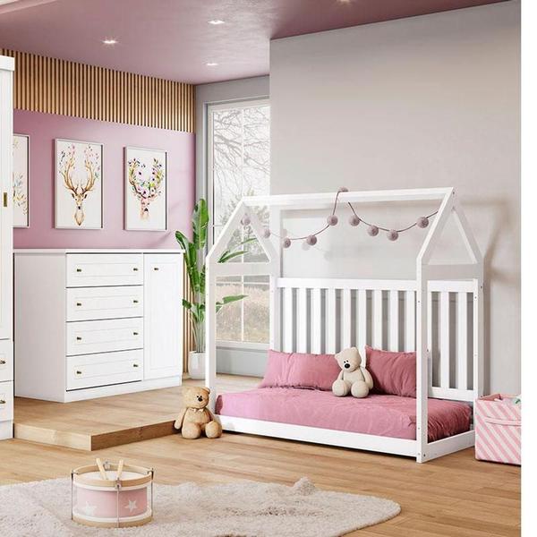 Imagem de Berço Montessoriano E Cômoda Infantil Americano Branco Com Colchão Ortobom - Henn