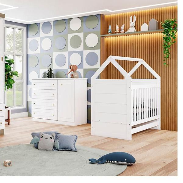 Imagem de Berço Montessoriano e Cômoda Infantil Americano Branco com Colchão Ortobom  Henn