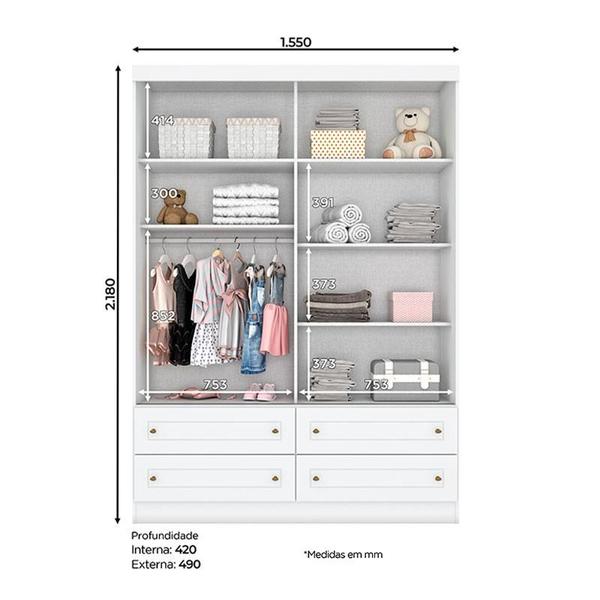 Imagem de Berço Montessoriano e Guarda Roupa Infantil Americano 4 Portas Branco HP - Henn