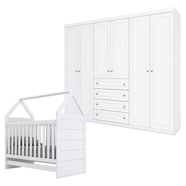 Imagem de Berço Montessoriano E Guarda Roupa Infantil Americano 6 Portas Branco - Henn