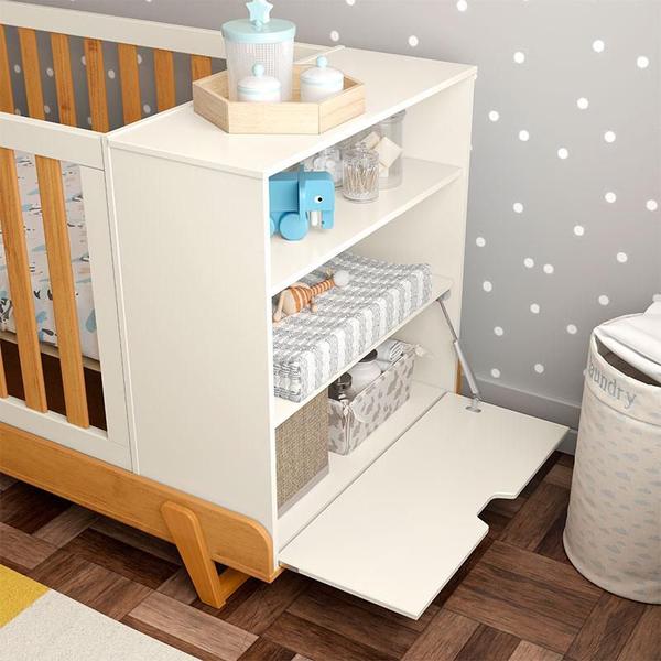 Imagem de Berço Multifuncional Bkids com Cômoda Infantil Gold Off White Freijó Eco Wood e Colchão  Matic