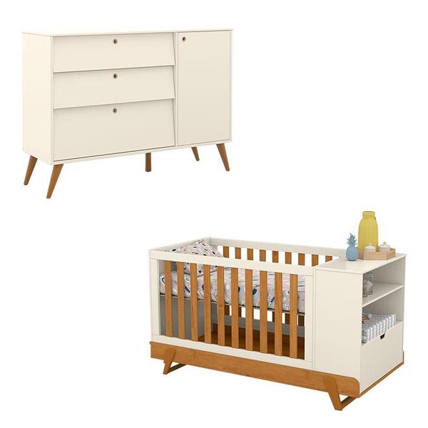 Imagem de Berço Multifuncional Bkids com Cômoda Infantil Gold Off White Freijó Eco Wood  Matic