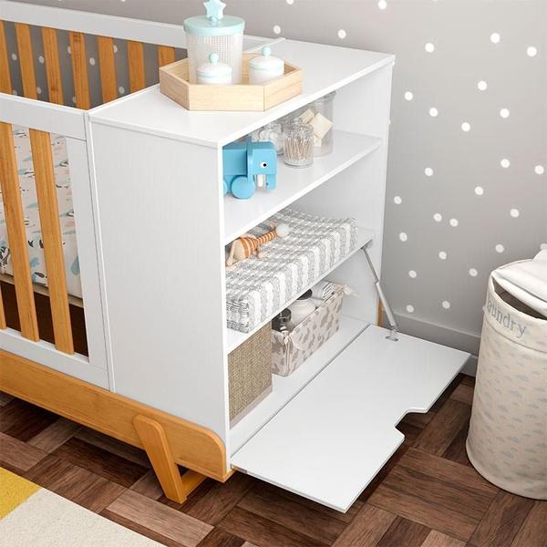 Imagem de Berço Multifuncional Bkids com Guarda Roupa 3 Portas Gold Branco Freijó Eco Wood e Colchão  Matic