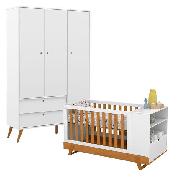 Imagem de Berço Multifuncional Bkids com Guarda Roupa 3 Portas Gold Branco Freijó Eco Wood  Matic