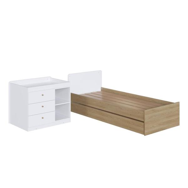 Imagem de Berço Multifuncional com  Cama Auxiliar 3 Gavetas Aveiro Oak/Branco