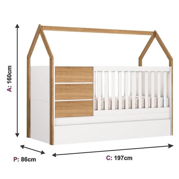 Imagem de Berço Multifuncional com Casinha Ambiente Alicia Branco Acetinado Bétula - Carolina