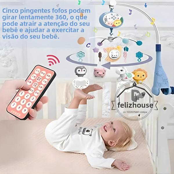 Imagem de Berço para Bebê Recém-Nascido com Luzes, Música e Projeção - Controle Remoto e Brinquedos