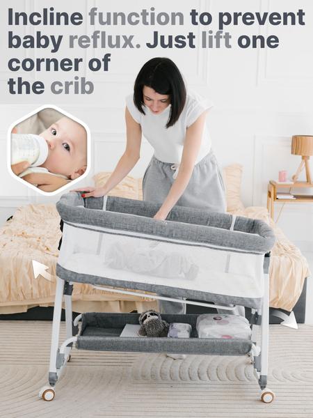 Imagem de Berço para bebês Bedside Sleeper Earth&me com balanço e mosquiteiro