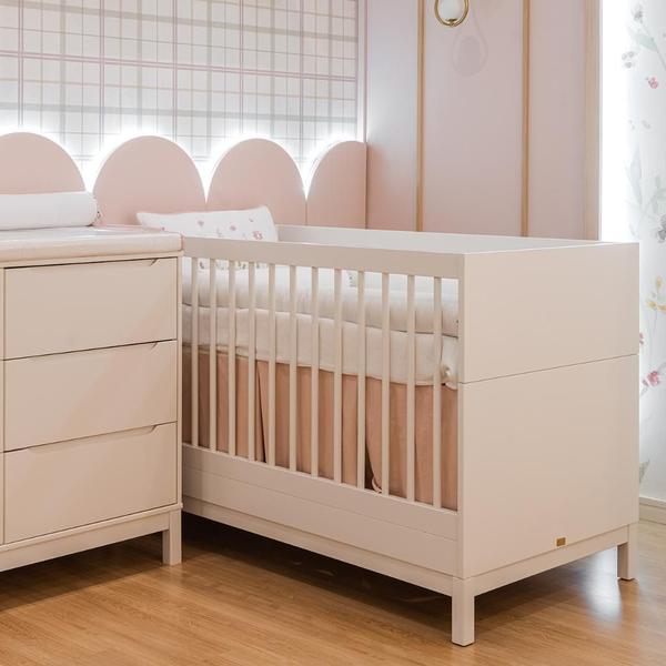 Imagem de Berço que vira Caminha e Cômoda Infantil Linha Cozy Branco Fosco Quater