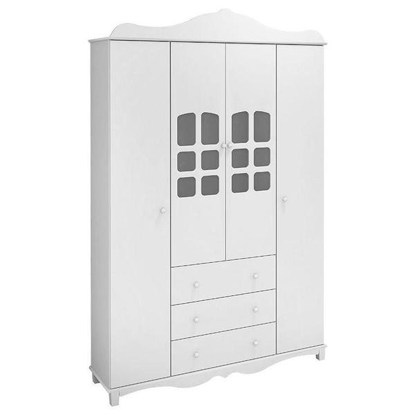 Imagem de Berço Realeza com Capitonê Bege e Guarda Roupa Imperial 4 Portas Branco Acetinado - Canaã