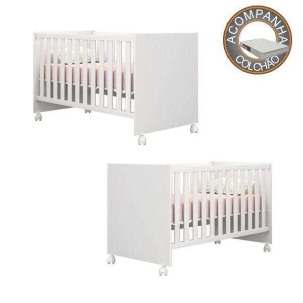 Berços Gemeos Americano com Rodízios e Colchão 70 cm Light Doce Sonho Branco Qmovi Ortobom Imagem de Berços Gemeos Americano com Rodízios e Colchão 70 cm Light Doce Sonho Branco Qmovi Ortobom