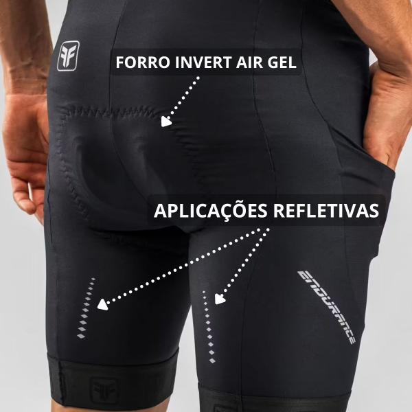 Imagem de Bermuda ciclismo masculina Free Force Endurance Invert Air Gel c/ bolso