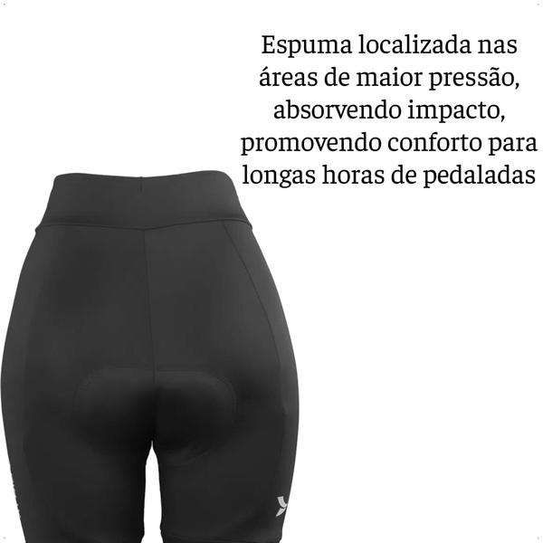 Imagem de Bermuda de Ciclismo Feminina com Forro de Espuma Tamanho M Preto Proteção UV30+ Confortável - VB058