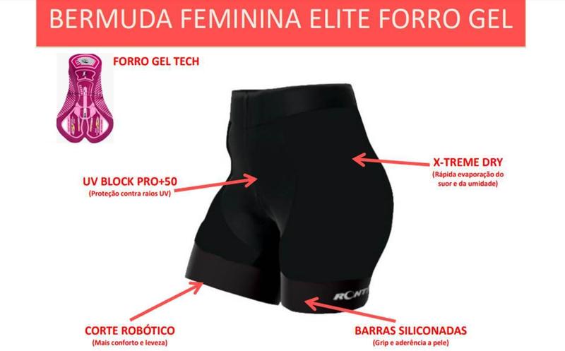 Imagem de Bermuda de Ciclismo Feminina Elite Forro Gel Preta P