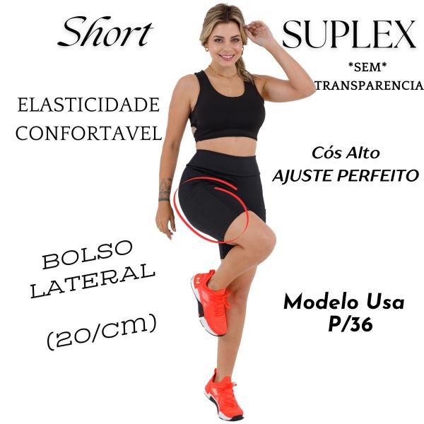 Imagem de Bermuda Fitness Feminina Cós Alto C/Bolsos Laterais Reforçado s/Transparência Slim 3038.C1