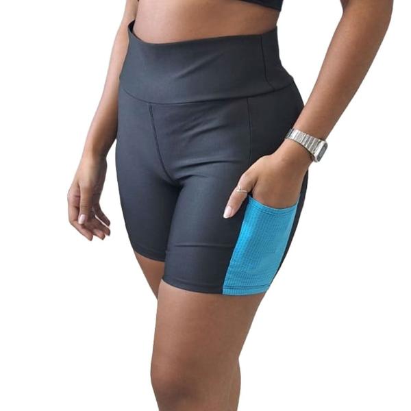 Imagem de Bermuda Fitness Feminina Poliester Legging Cos Alto Com Bolso Lateral Sem Transparencia Academia