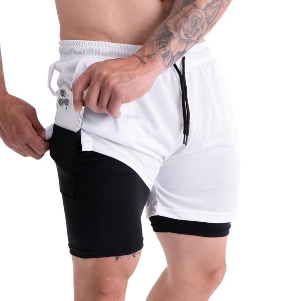 Imagem de Bermuda Masculina Academia Exercícios Dryfit 2em1 com Bolso e Suporte para Camiseta/Toalha