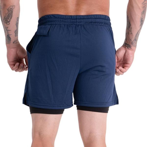 Imagem de Bermuda Masculina Academia Exercícios Dryfit 2em1 com Bolso e Suporte para Camiseta/Toalha