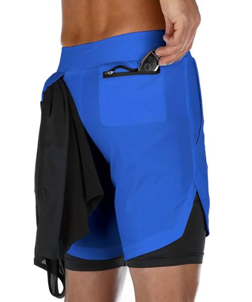 Imagem de Bermuda Masculina Para Treino 2x1 Com Bolso Secreto Short Térmico De Compressão Fitness Para Ciclismo Corrida Academia