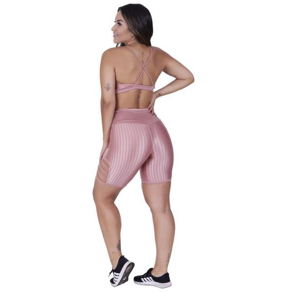 Imagem de Bermuda Meia Coxa Fitness Feminina Cirre 3D Detalhe Tiras Cós Alto Orbis Rosê