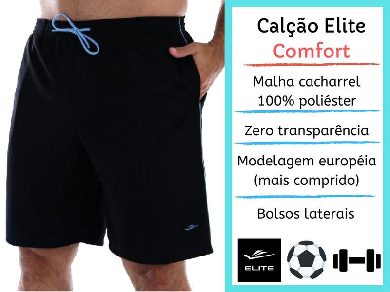 Imagem de Bermuda Shorts masculino Elite 2 bolsos Academia Lazer M ao EG4 Plus Size