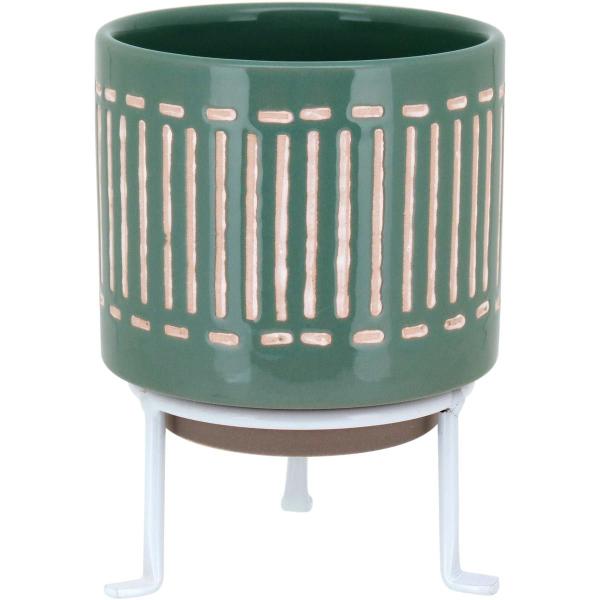 BERNAN CACHEPÔ 16x12x12cm CERÂMICA VERDE COM SUPORTE - NH Imagem de BERNAN CACHEPÔ 16x12x12cm CERÂMICA VERDE COM SUPORTE