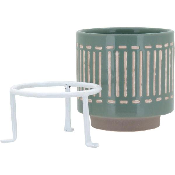 BERNAN CACHEPÔ 16x12x12cm CERÂMICA VERDE COM SUPORTE - NH Imagem de BERNAN CACHEPÔ 16x12x12cm CERÂMICA VERDE COM SUPORTE