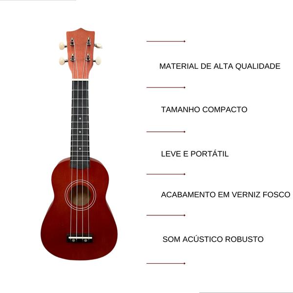 Imagem de Bertô Kit Ukulele 21 Polegadas Com Afinador Capa 4 Palhetas Corda Reserva E Manual