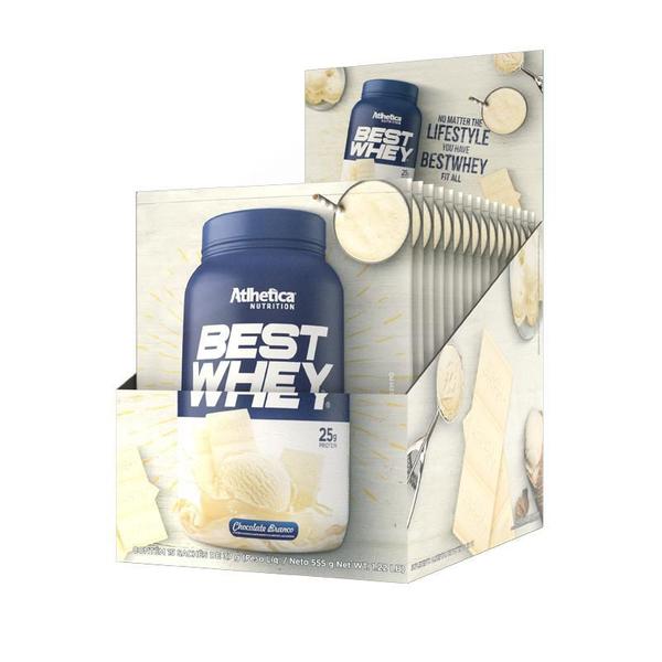 Best Whey Atlhetica Display Com 15 Sachês Chocolate Branco - Atlhetica Nutrition Imagem de Best Whey Atlhetica Display Com 15 Sachês Chocolate Branco