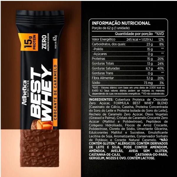 Imagem de Best Whey Bar 15G De Proteína 12 Un. 62G (744G) - Atlhetica