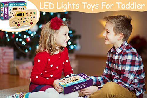 Imagem de Bestbase Brinquedos de madeira para crianças Montessori Busy Board, brinquedos sensoriais com acender LED sons botões de madeira brinquedos de carro, brinquedos de educação Montessori brinquedos para 1 + ano de idade menino / menina presentes de bebê