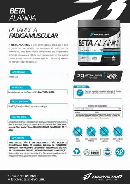 Imagem de Beta Alanina 130g Premium Pura 2000mg/dose Bodyaction