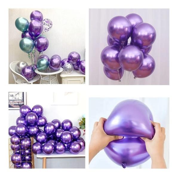 Imagem de Bexiga Balões Metalizado Cromado Roxo Violeta Super Brilhantes 10 Polegadas Com 25 Unidades