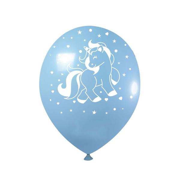 Imagem de Bexiga balões unicórnio azul claro charm decorados c/ 20un