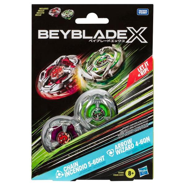 Imagem de Beyblade X Chain Incendio 5-60HT e Arrow Wizard 4-60N Kit duplo de piões G0196 Hasbro