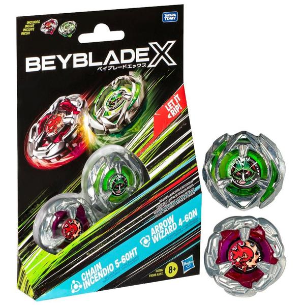 Imagem de Beyblade X Chain Incendio 5-60HT e Arrow Wizard 4-60N Kit duplo de piões G0196 Hasbro