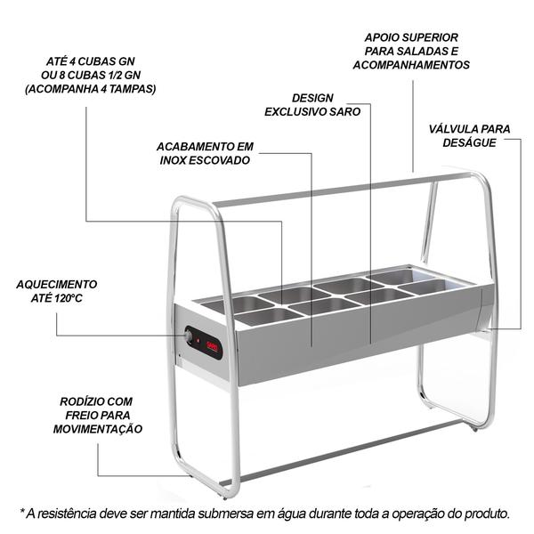 Imagem de BF822 Buffet térmico aquecido Inox 8 cubas com tampa 220V