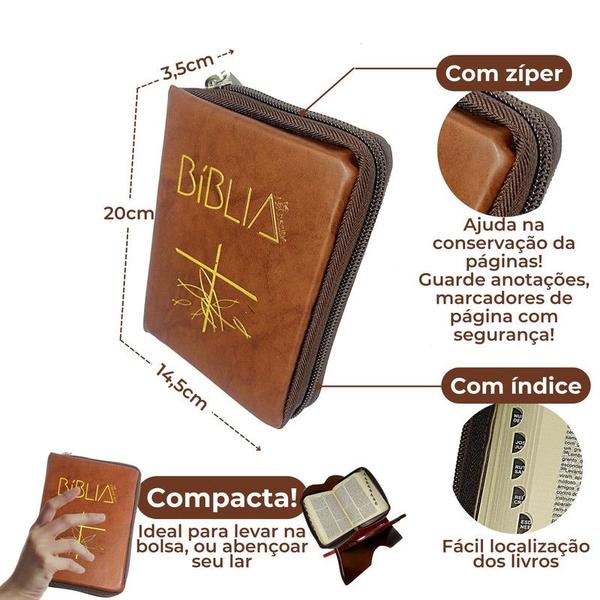 Imagem de Bíblia Bíblia Católica Capa Flexível Marrom com Zíper 20cm