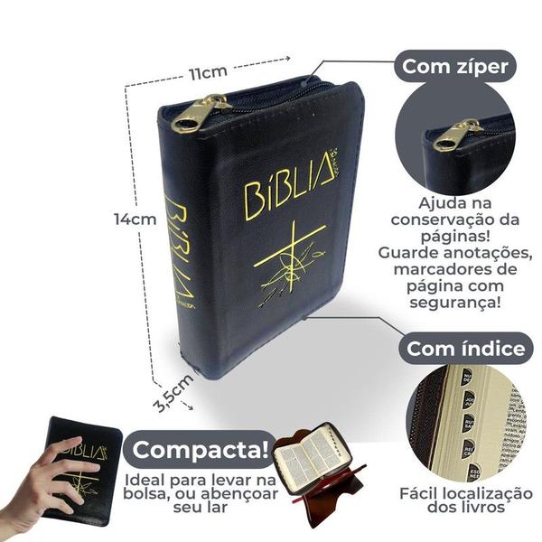 Imagem de Biblia Com Suporte De Madeira Pequena Com Zíper 14cm