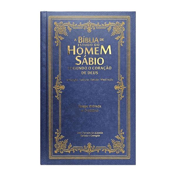 Imagem de Bíblia de Estudo do Homem Sábio ARC Harpa Cristã  Letra Grande  Capa Dura Clássica Azul