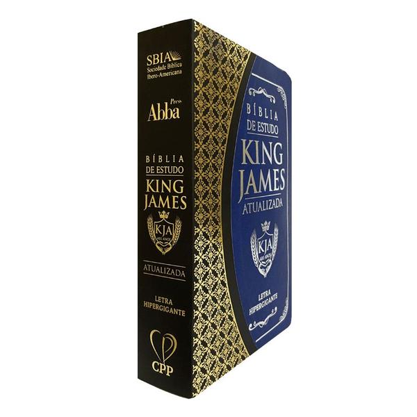 Imagem de Bíblia de Estudo King James Atualizada  Letra Hipergigante  Capa PU  Azul e Preto