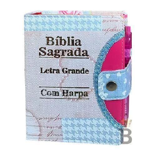 Imagem de Bíblia Letra Grande Sagrada Com Caneta Tecido Harpa Floral