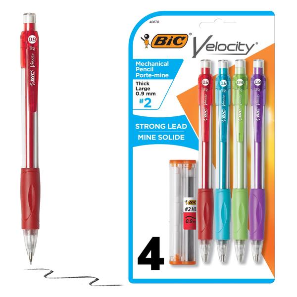 Imagem de BIC Velocity Lapiseira Original (0,9 mm), Preto, Para Escrita Suave e Escura, Borracha Durável, 4 Contagens