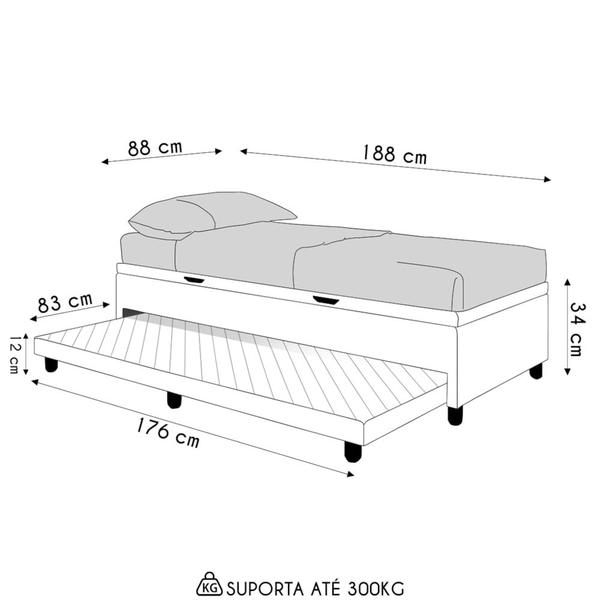 Imagem de Bicama Box Baú Solteiro 88x188 cm Samy S05 Veludo Bege - Mpozenato