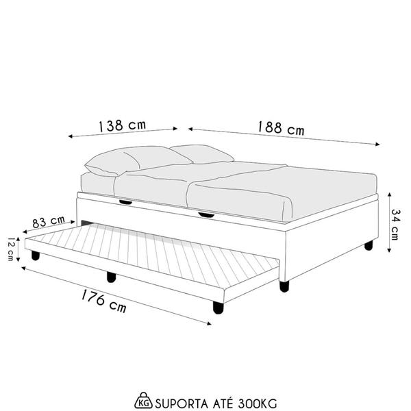 Imagem de Bicama Casal Box com Baú 138x188cm Samy S05 Linho Preto - Mpozenato