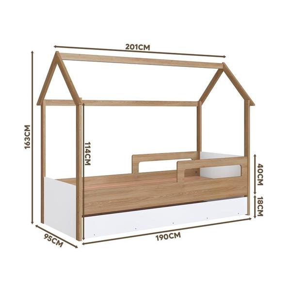 Imagem de Bicama Casinha Montessoriana Solteiro Aveiro Oak Branco Sorriso Shop JM