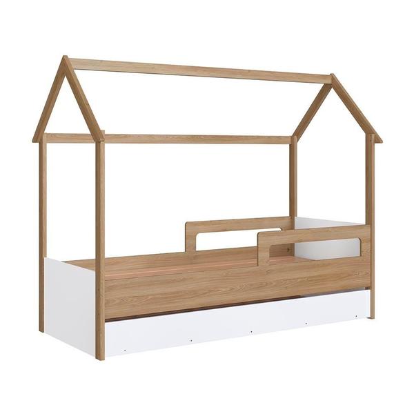 Imagem de Bicama Casinha Montessoriana Solteiro Aveiro Oak Branco Sorriso Shop JM