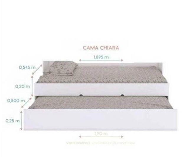 Imagem de Bicama Chiara com Colchões D20 -  Cama Juvenil e Cama Auxiliar de Solteiro Branca - ART HOME